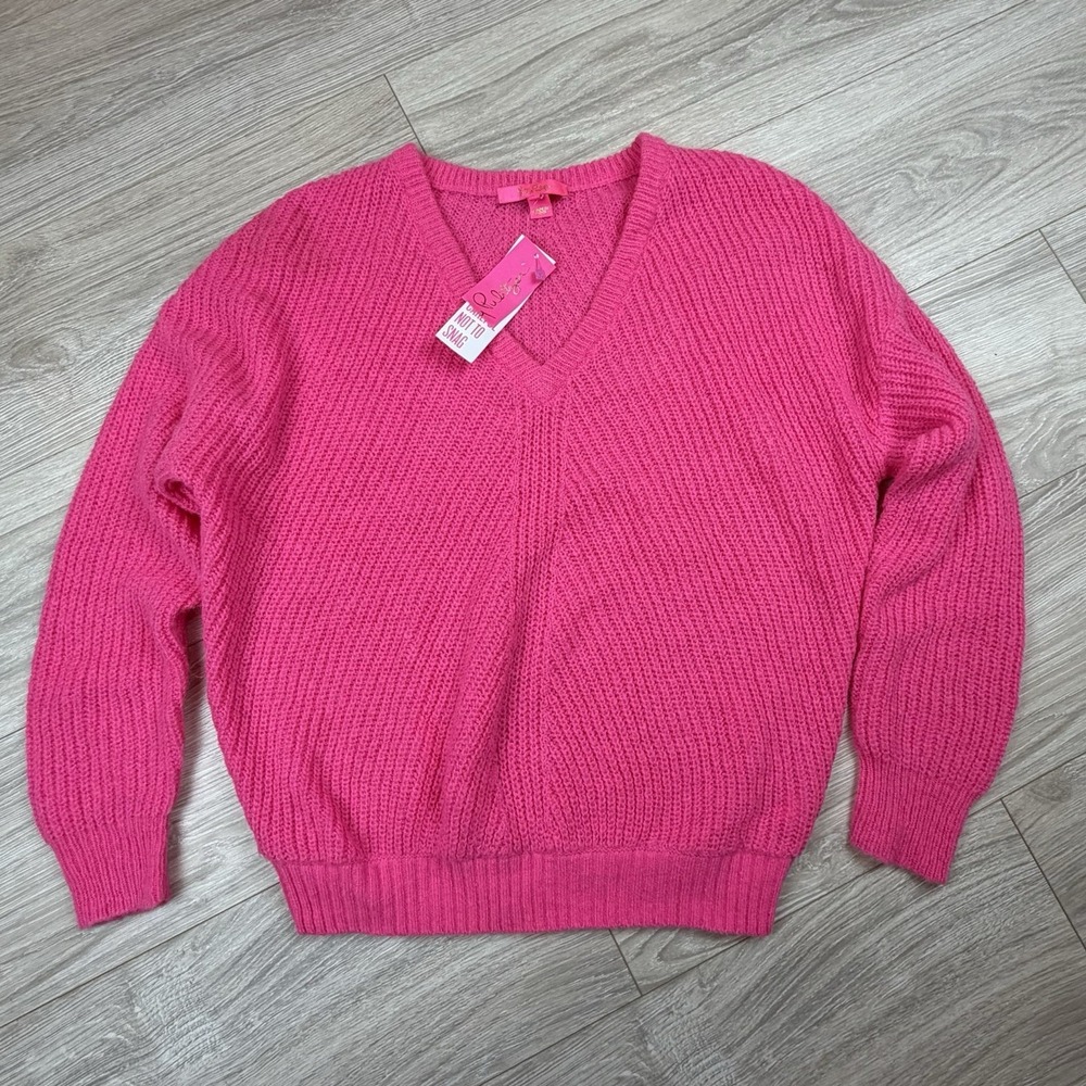 Lilly Pulitzer Kasmina Sweater V Neck Pink Isle Knit Pullover Women's M NEW